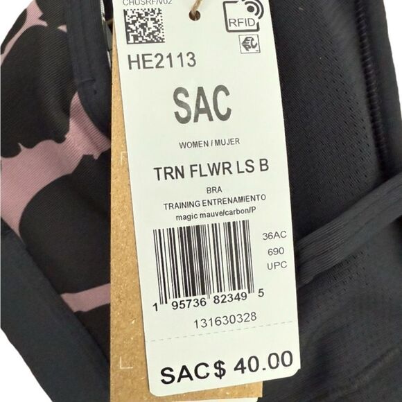 Adidas Pink and Black Sports Bra with Artistic Design Light Support - Picture 3 of 9